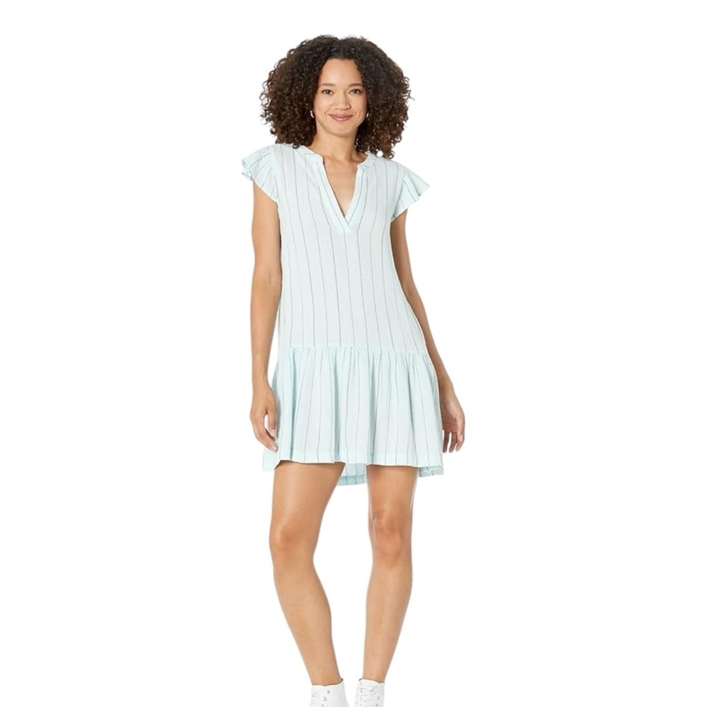 MONROW. Blue Tiered Sundress with Flutter Sleeves